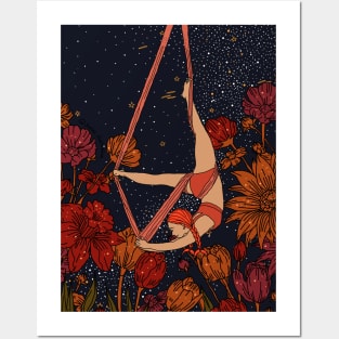 Aerial Yoga Girl Flower Cosmic Galaxy Posters and Art